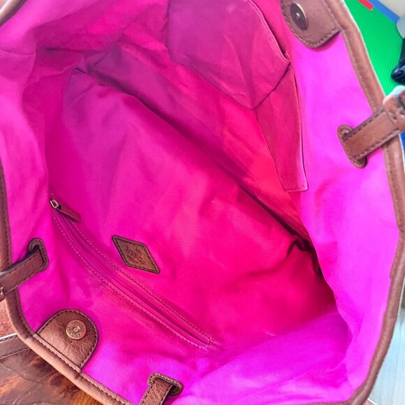 Fossil Pink Rachel Tote Tote Bag With Leather Straps & Key Charm - Picture 5 of 7